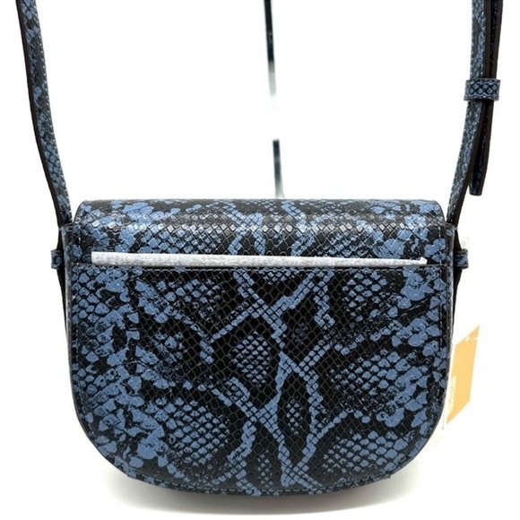 Michael Kors Small Reed Leather Saddle Crossbody Bag Snakeskin Denim - Picture 6 of 11